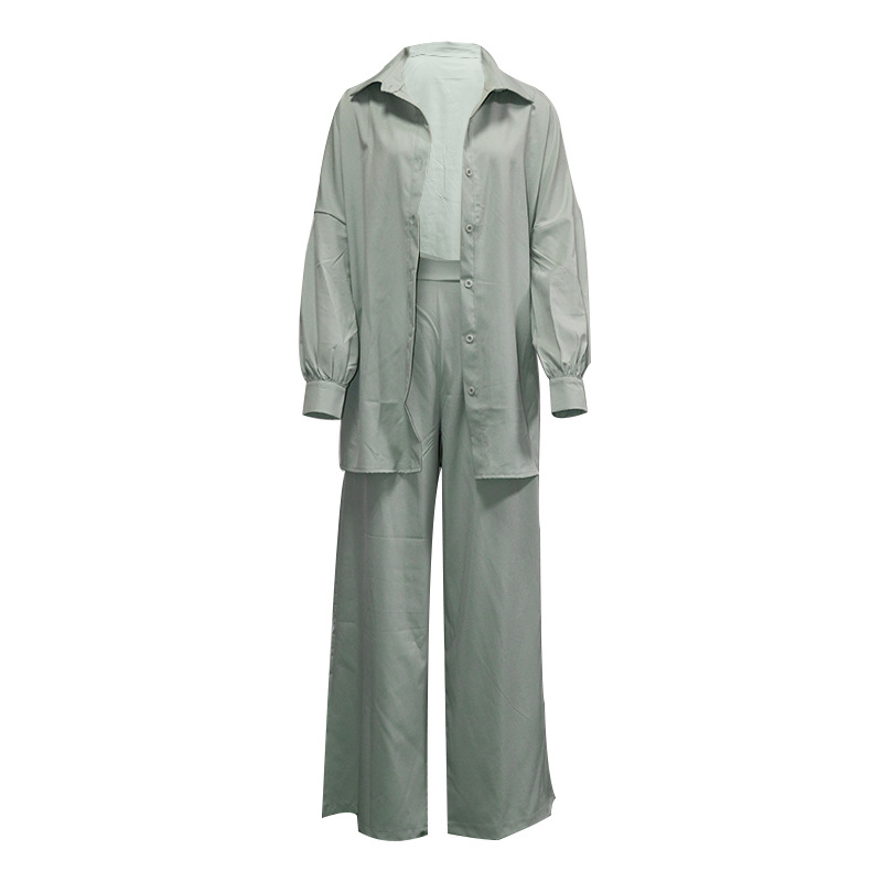 Damen Sonnenschutzhemd Lässiges Zweiteiliges Set mit weiten Hosen_voghion.com