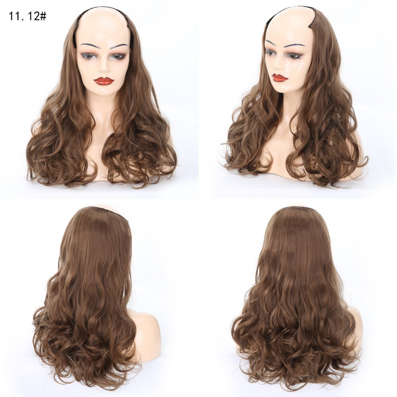 Synthetic hair U-shaped half head wig for women's medium large wave pear curl with natural fluffy long curly hair_voghion.com