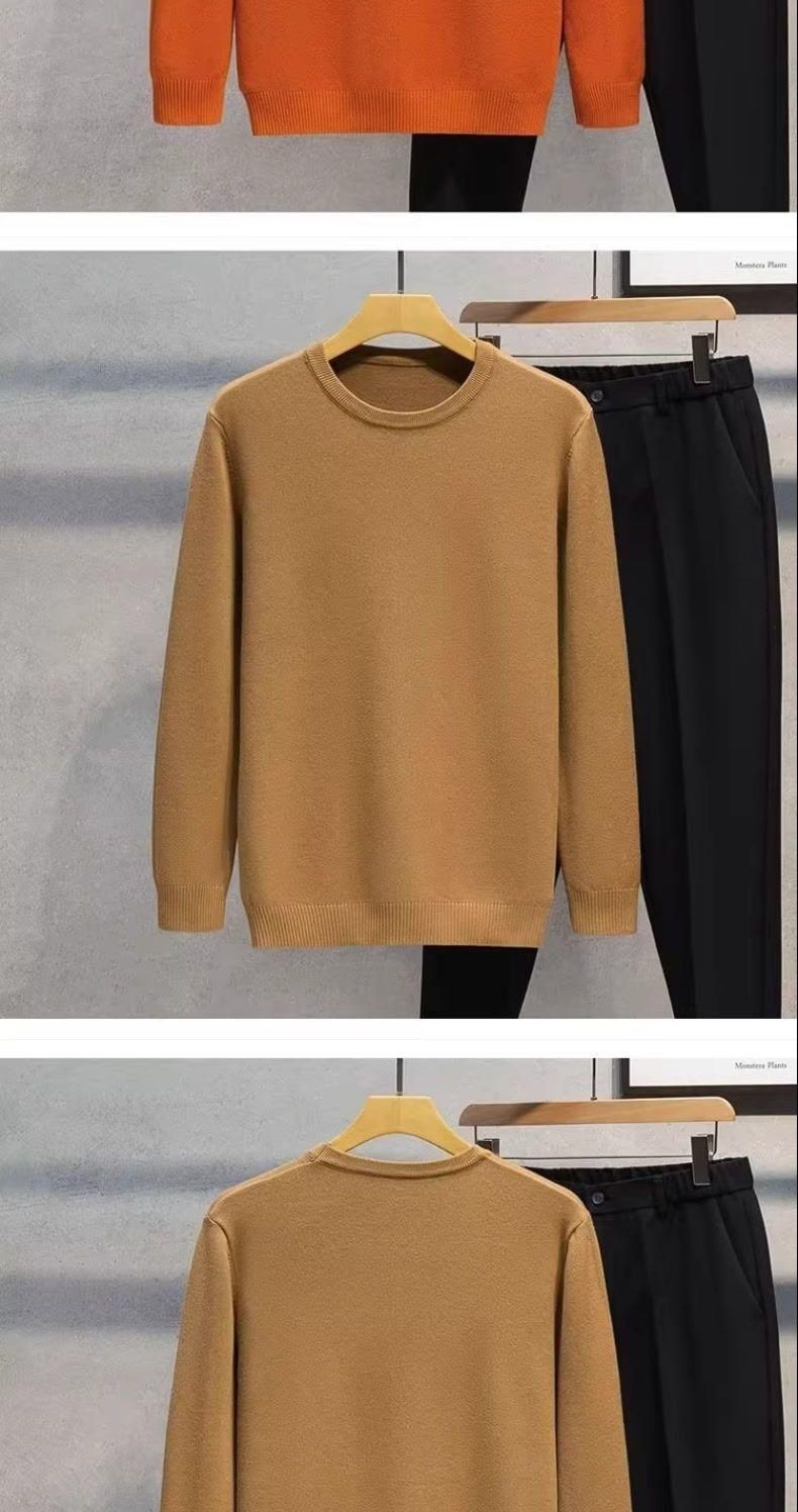 Herrenbekleidung Herbst und Winter einfarbig schlank Rundhalspullover vielseitig gestrickter Pullover_voghion.com