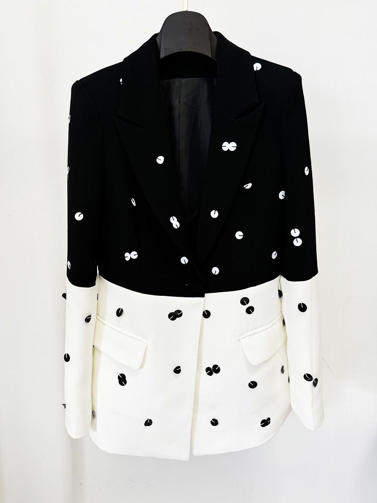 Moda Lantejoulas Contas Colorblock Terno Jaqueta Rabo de Peixe Saia Longa Terno_voghion.com