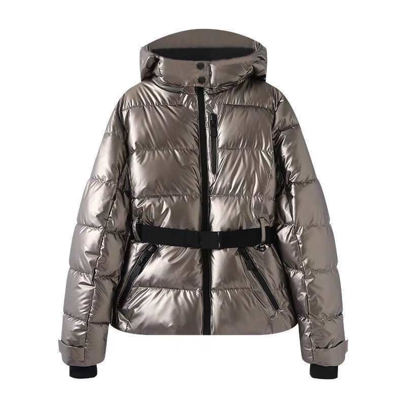 Stijlvolle, nauwsluitende pufferjas voor dames, voor skiën en streetwear - lichtgewicht en warme winterjas met riem (zwart/blauw/grijs/geruit)_voghion.com