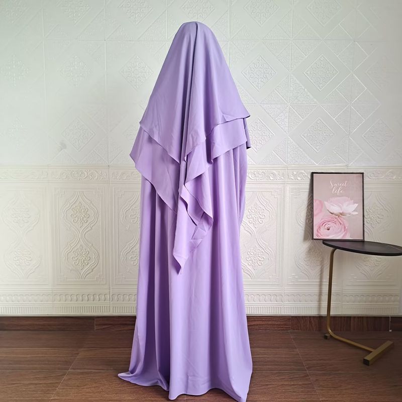 Vestido de dos piezas con hiyab, holgado, con mangas murciélago y color liso para mujer de Dubái, P105_voghion.com