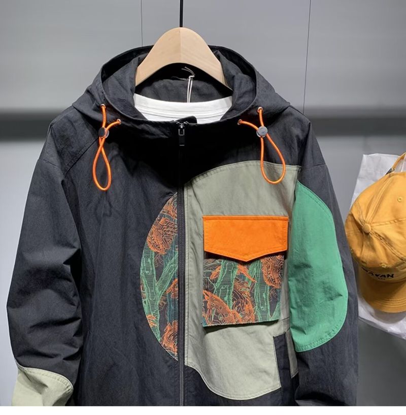 Blusão corta-vento com capuz streetwear – Jaqueta unissex grande com zíper e tecido de seda leitosa (M-5XL, ombros caídos, bolsos com zíper)_voghion.com