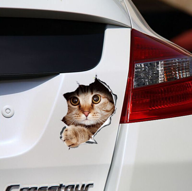 Kreativer, personalisierter 3D-Aufkleber mit süßer kleiner Katze, wasserdichte Abdeckung für Tür und Heck, kratzsimulierender Autoaufkleber_voghion.com
