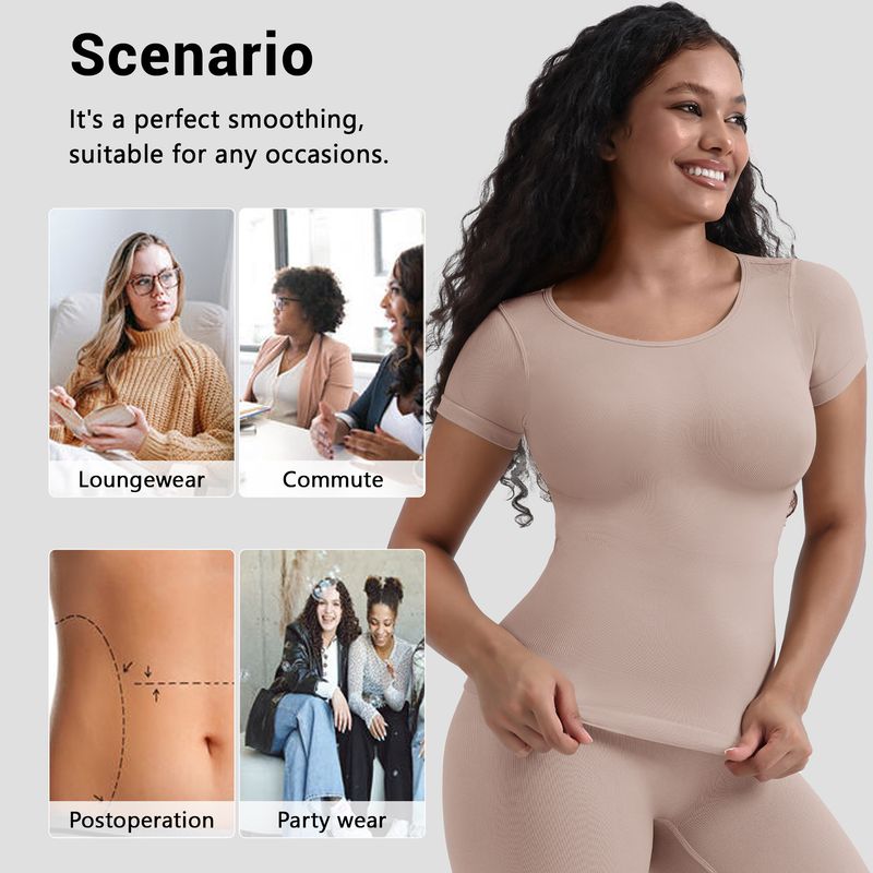 Korsett Bauchformung T-Shirt nahtlos Taille Kuerzärmlech Kierperformend Top Korsett_voghion.com