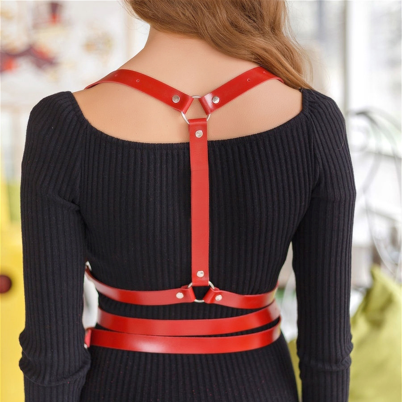 Harnas vrouwen Goth Pu leer verstelbaar bezaaid decor harnas vrouwen fetish kleding lingerie bondage leng_voghion.com