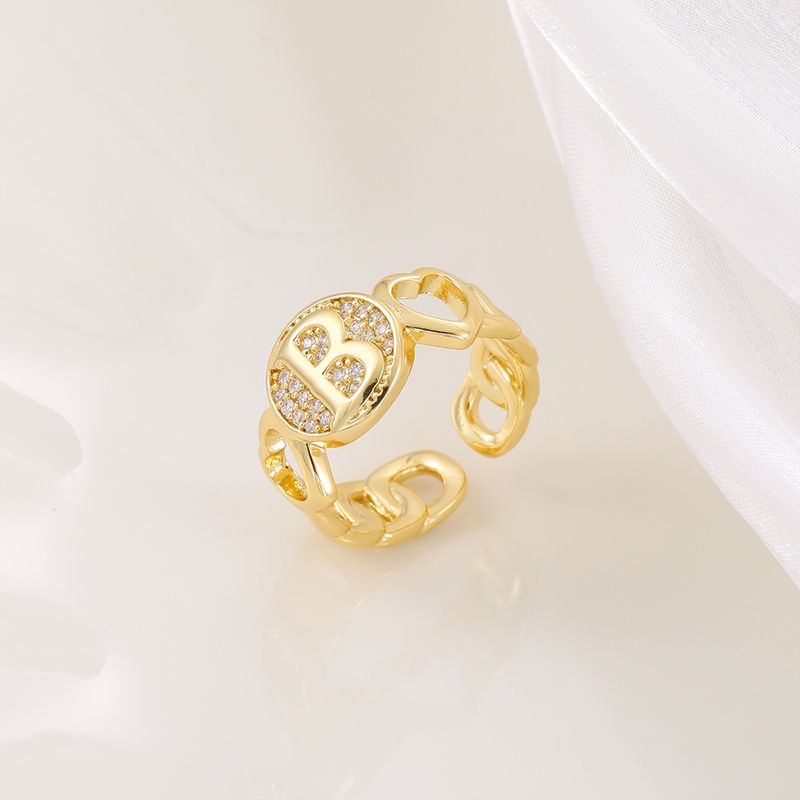 Neuer Herzbuchstabe aus echtem Gold mit eingelegtem Zirkonia und hochwertigem, personalisiertem Öffnungsring für Frauen_voghion.com