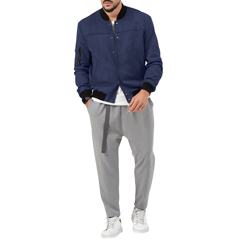 Men's Clothing Autumn and Winter Suede Stand Collar Men's Button Cardigan Jacket Casual Retro Jacket Men_voghion.com