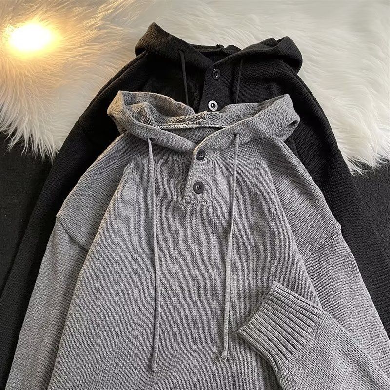 Kapuzenpullover Herren Halb offener Knopf Herbst Winter Warme Oberbekleidung Pullover College Style Trend_voghion.com