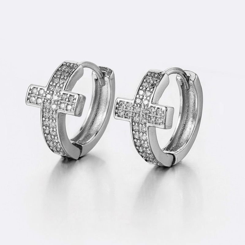 Orecchini Hip Hop da Uomo con Fibbia a Croce e Diamante Pieno e Micro Set Zircone_voghion.com