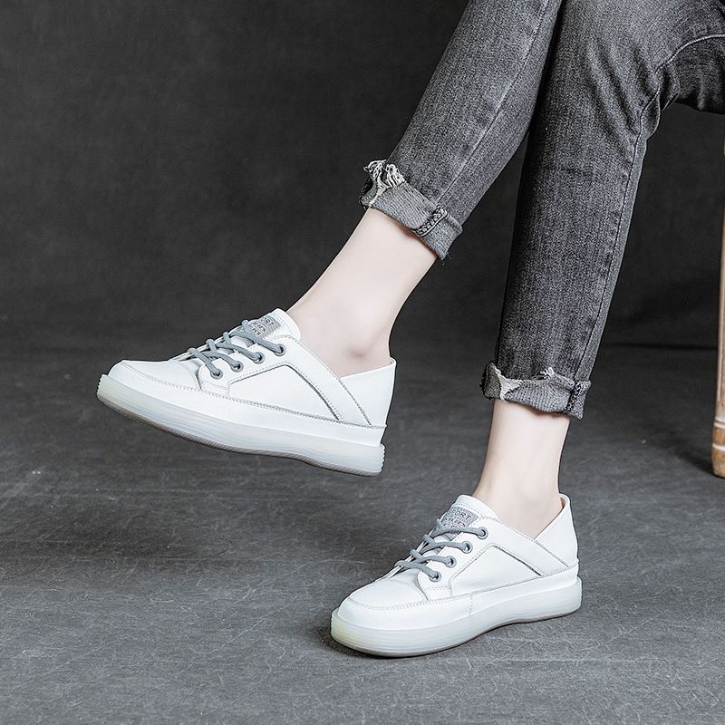 Scarpe basse da donna con punta tonda e suola morbida in pelle bovina, con strato di aumento dell'altezza, primavera estate autunno 2025, Veatile_voghion.com