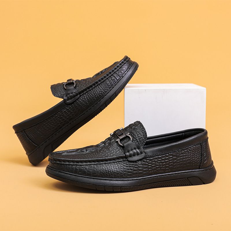 Regal Footwear Crocodile Pattern Business Casual Leather For Men, Flat Driving Youth Trendy Slip-On Lazy , Stitched Cowhide Men's_voghion.com