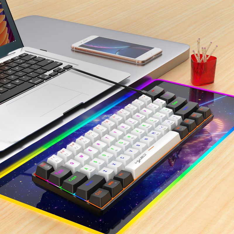 V900BW vezetékes mechanikus gamer billentyűzet 61 billentyűvel és 60%-ban kompakt Green Axis hűvös világítással, hordozható_voghion.com