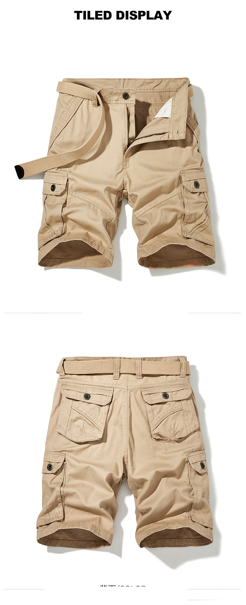 Herreklær Cargoshorts Baggy i bomull, pluss size quarterbukser, medium bukser, herrebukser med flere vesker, casualbukser_voghion.com