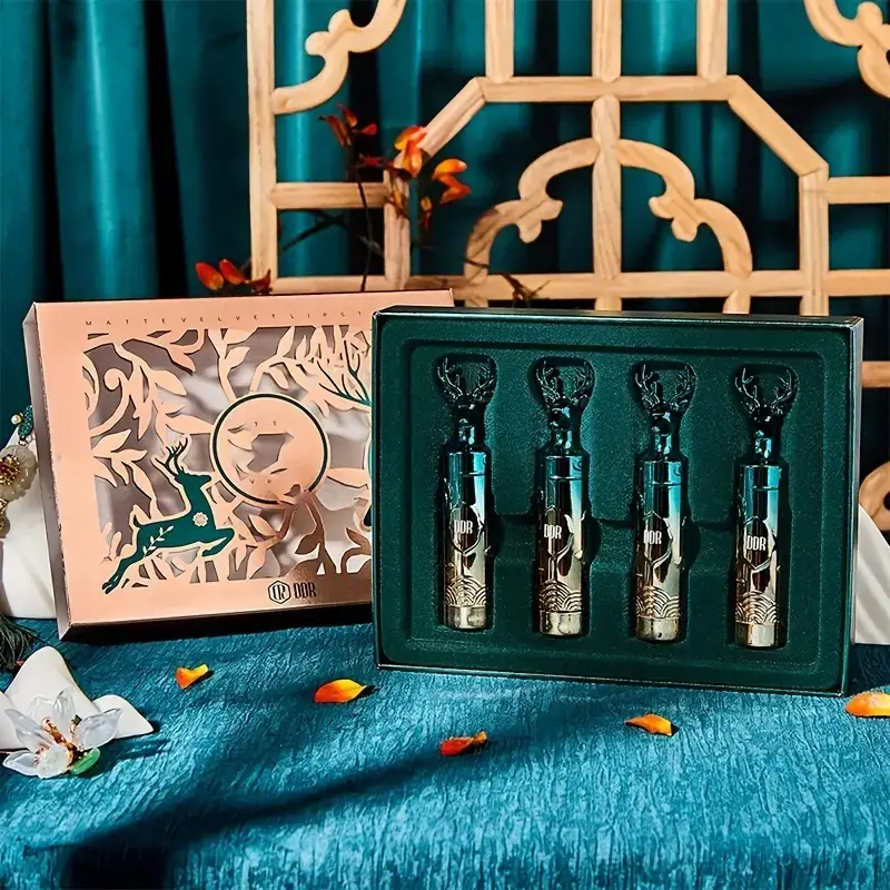 4-teiliges mattes Lippenstift-Set, feuchtigkeitsspendend, nährend, samtgeschnitzter Lippenstift, wischfest, farbecht, Lippenstift-Set, Festival-Geschenk für Mutter, Ehefrauen, Freundinnen_voghion.com
