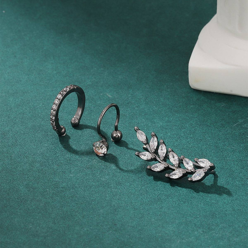 Einfaches Set mit kleinen Diamant-Ohrclips mit Stern, Blatt, Blume, Sonnenblume, geometrischen Perlen und Zirkonia ohne Ohrlöcher_voghion.com