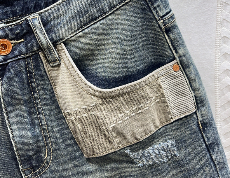 Men's Clothing Washed Retro High Street Denim Shorts Slim Fit Distressed Shorts Mid Length Pants_voghion.com
