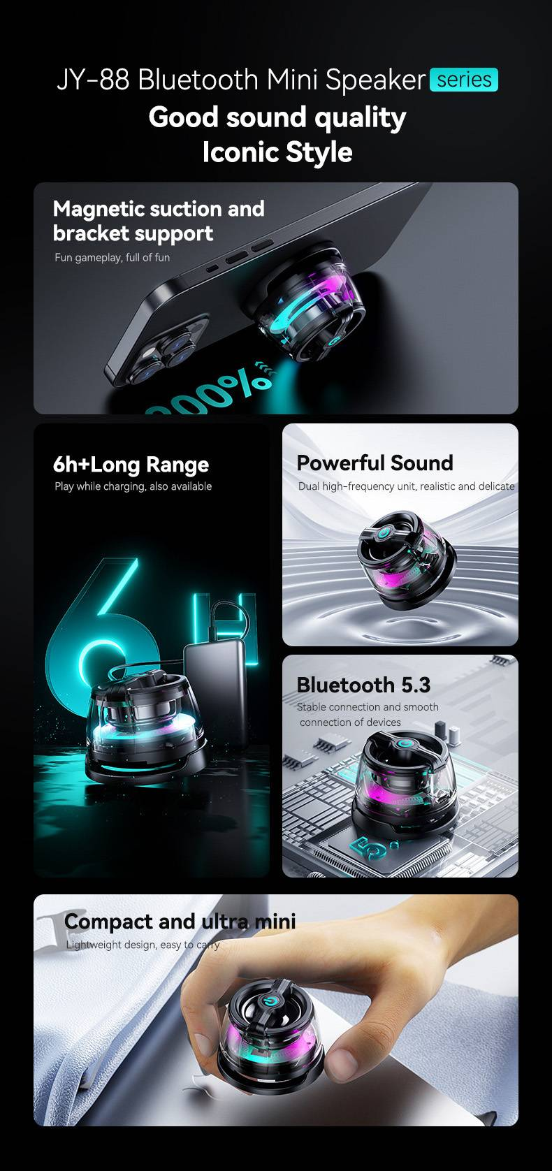 Magnetyczny głośnik Bluetooth, uchwyt na telefon komórkowy do uprawiania sportu, kemping na świeżym powietrzu, mini głośnik Bluetooth_voghion.com