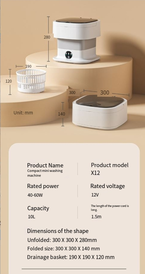 Máquina de lavar dobrável de 10L, grande capacidade, portátil, para uso doméstico, para lavar e secar roupas íntimas, mini máquina de lavar integrada_voghion.com