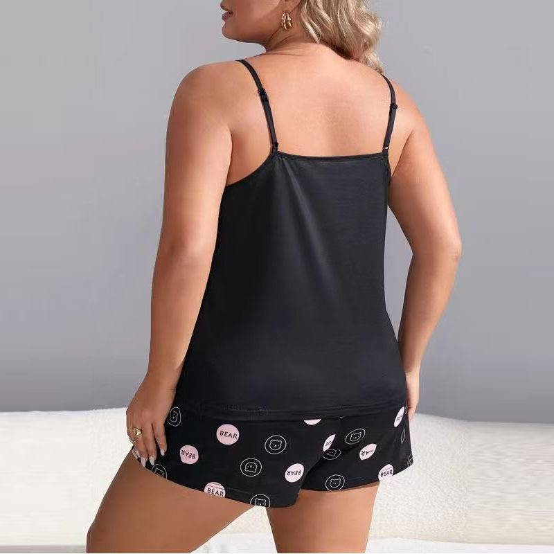 Pyjama décontracté grande taille pour femme - Débardeur et short sans manches à imprimé anime - Tissu en soie douce et laiteuse - Haute élasticité_voghion.com