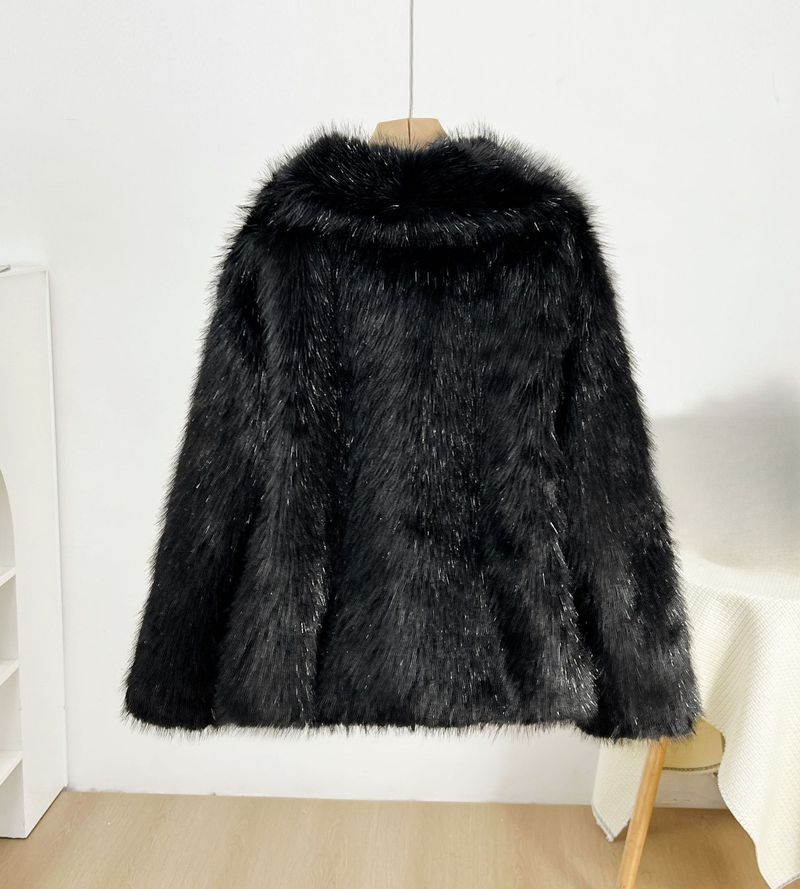 Schicker Kunstpelzmantel – Gewebte, langflorige, vegane Lammfelljacke (XS/S/M/L, Halbkragen, Kaffee/Schwarz)_voghion.com
