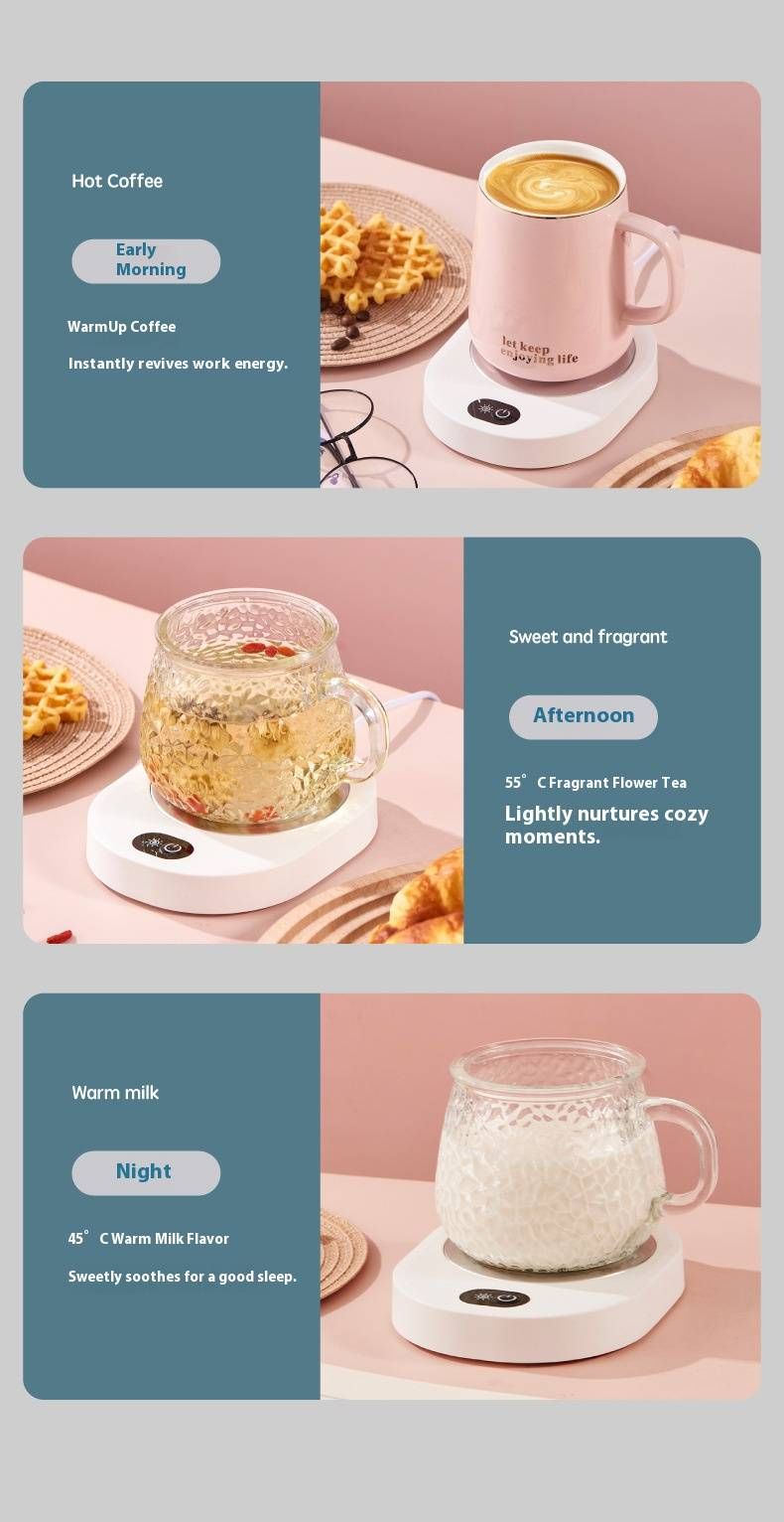 Smart Warming Cup Pad – USB-Powered Desktop Warmer For Coffee, Milk & Tea (3 Heat Settings, Auto Shut-Off, Non-Slip Base, PP Material)_voghion.com