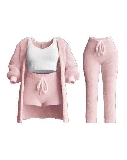 Damenbekleidung Lounge-Set aus Baumwolle und Polyester – Langarm-Strickoberteil + Weste + Shorts + Hose (4-teilige und 3-teilige Sets)_voghion.com