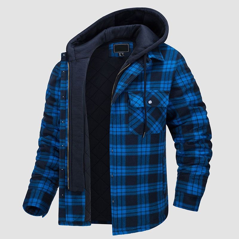 Giacca con cappuccio a quadri da uomo – Cappotto invernale spesso con poliestere traspirante, vestibilità ampia e design a quadri alla moda_voghion.com