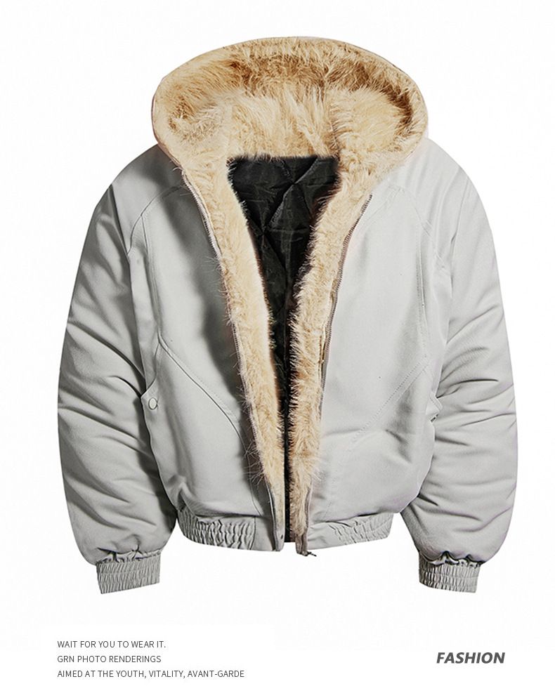 Parka con cappuccio foderato in pelliccia sintetica da uomo – Cappotto invernale oversize da uomo (nero/grigio chiaro, M-3XL)_voghion.com