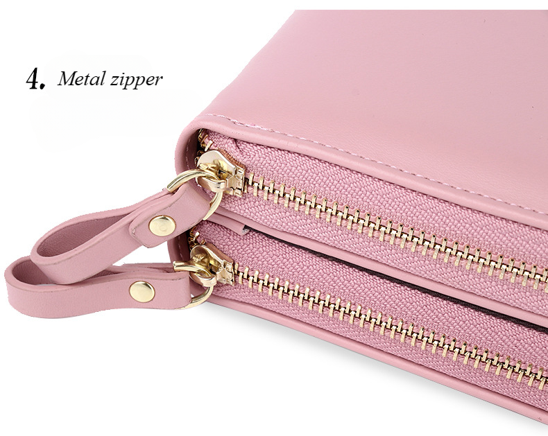 Korean version fashion multi-card vertical mobile phone bag mobile phone storage pu mobile phone bag female crossbody zipper double layer female_voghion.com