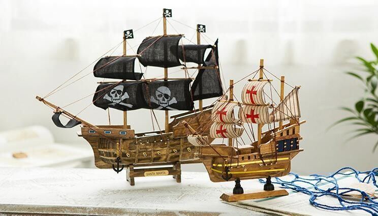 Massivholz Segelboot Modell Black Pearl Karibik Piratenschiff Schreibtisch Dekoration kleines Ornament Abschlussgeschenk kreativ_voghion.com