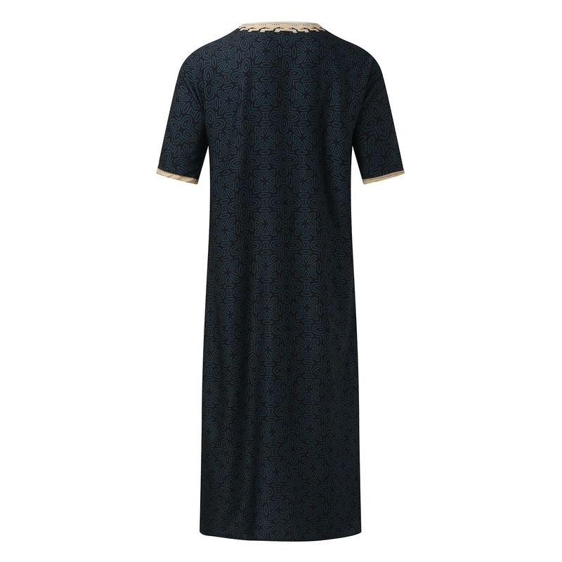 Männer Muslimischen Sommer Mode Lose Robe Islam Kaftan Männer Kleidung Dubai Luxus Muslimischen Abaya Muslimischen V-ausschnitt Kurzarm Druck_voghion.com