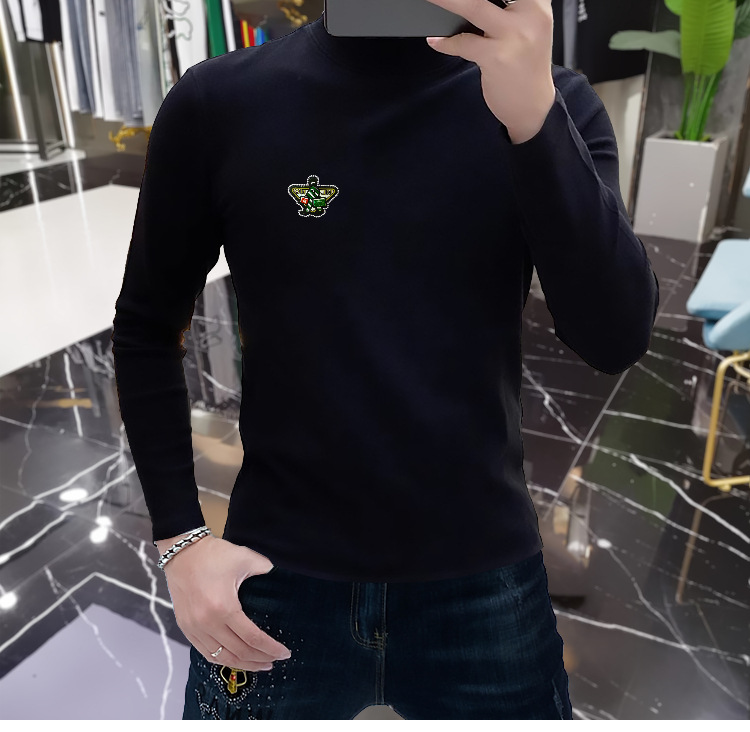 Und Winter Halb Hohe Kragen Langarm T-shirt mit Samt Unten 2023 Neue Europäische Mode T Herren Mid Neck Herbst_voghion.com