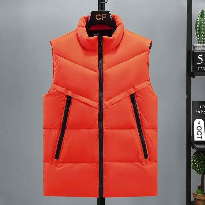 Plus Size S-7XL 8XL Autumn Winter Parkas Vest Men Korean Fashion Stand Collar Zipper Pockets Orange Vest Windbreaker Waistcoat_voghion.com