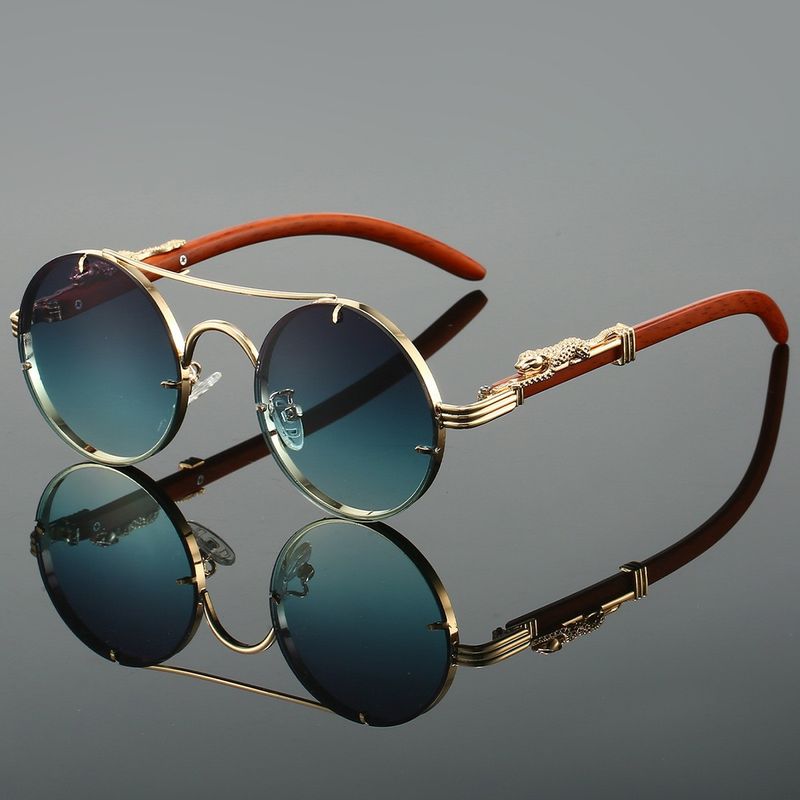 New Double Bridge Leopard Head Unisex Fashion Trendy Personality Round Frame Sunglasses_voghion.com