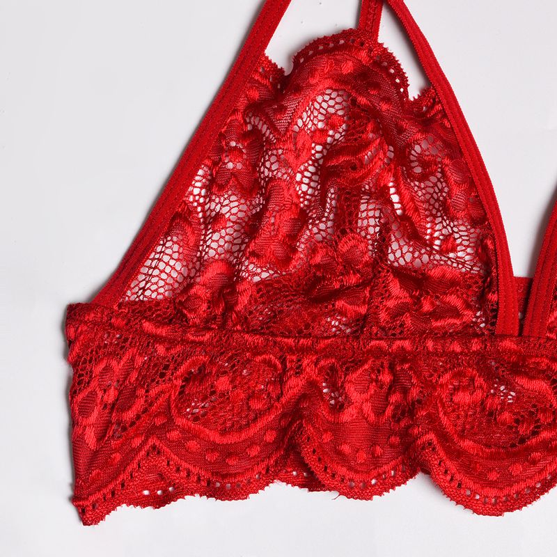 Women's Intimates New Bow Deep V Jacquard Two Piece Sexy Lingerie_voghion.com