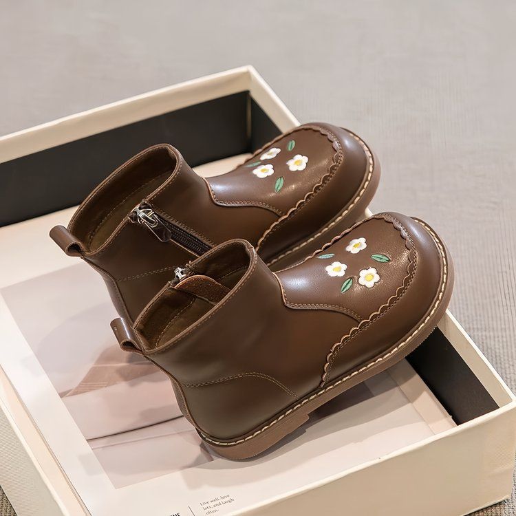Kinder Fleece-gefütterte warme kurze Herbst-Winter-neue süße Baumwoll-Mädchen-Seitenreißverschluss-Lederstiefel_voghion.com