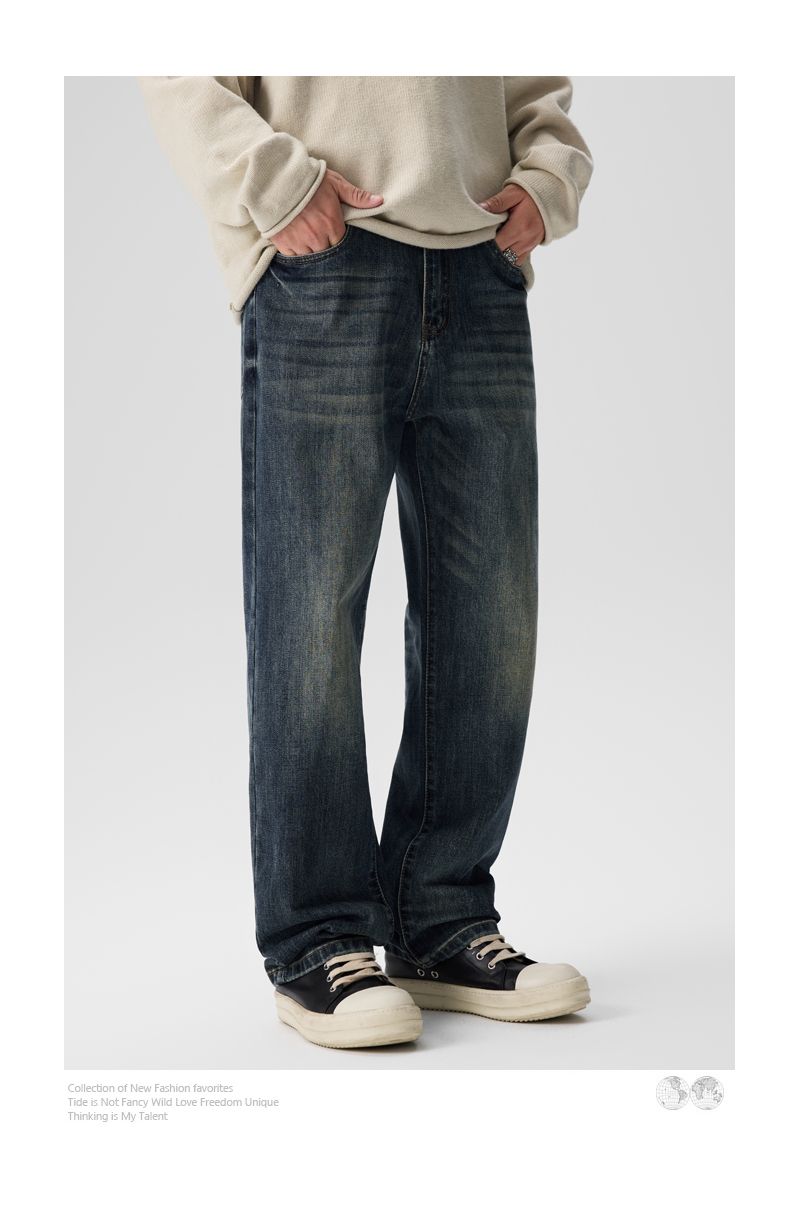 Jeans elasticizzati CLEANFIT da uomo, larghi e dritti, Harlan, alla moda, lunghi, a vita media, stile retrò americano, lavato, K11, denim, otto cilindri, abbigliamento Xiansenzhi_voghion.com