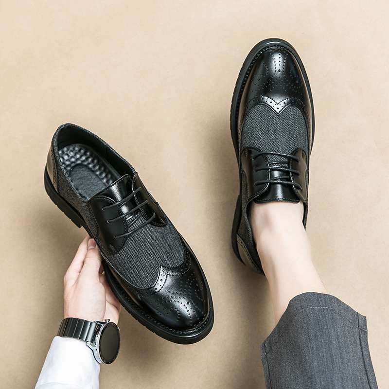 Euro Step Schwarz-Weiß-Herren-Lederschuhe New British Business Höhe erhöhender Brogue Derby Patchwork Casual Big Head_voghion.com