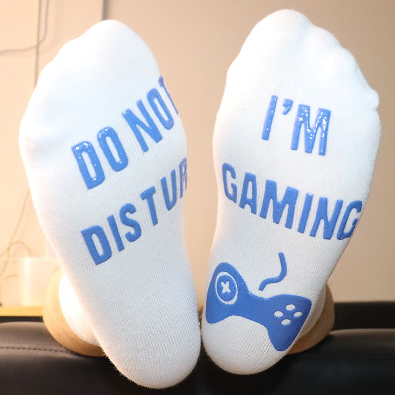 Mid-tube socks soles letter non-slip glue creative casual sports socks game socks_voghion.com