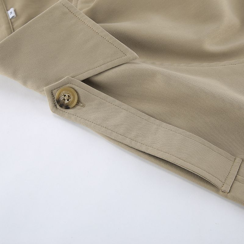 Women's Khaki Double-Breasted Trench Coat With Notched Lapel – Casual Blazer Jacket For Fall, Comfortable & Stylish_voghion.com