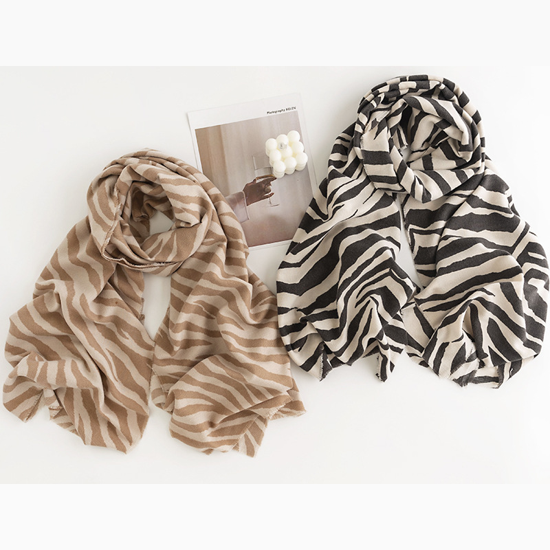 fashion all-match autumn and winter thickened zebra pattern imitation cashmere scarf women's cold-proof warm scarf striped shawl_voghion.com
