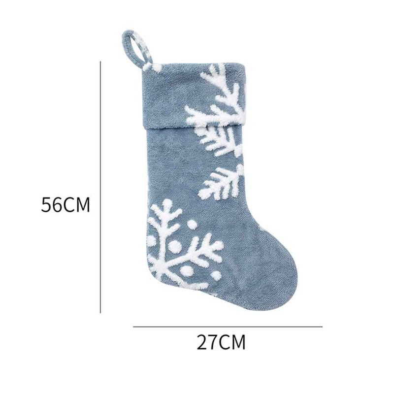 Calza di Natale con fiocchi di neve bianchi, calze di Natale in peluche, sacchetti regalo, addobbi natalizi, decorazioni per l'albero di Natale_voghion.com