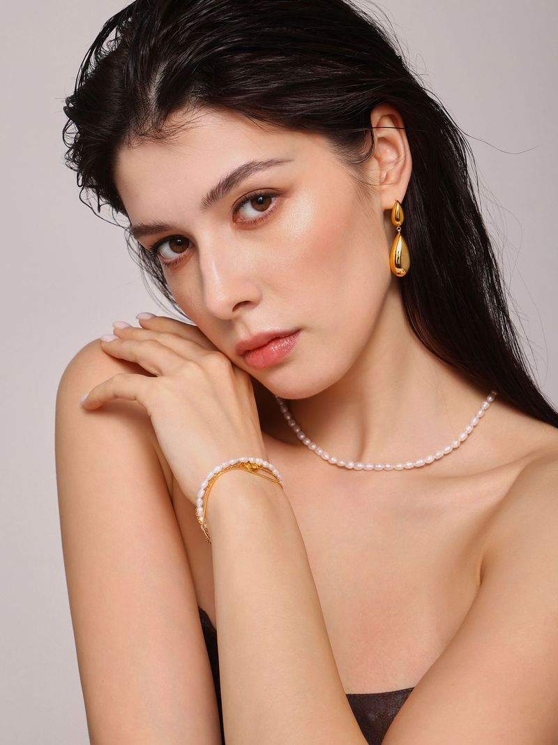 Fang Tang Ins Retro Design, Simple Three-layer Fu Brand Freshwater Pearl Bracelet, Titanium Steel Bracelet For Women_voghion.com