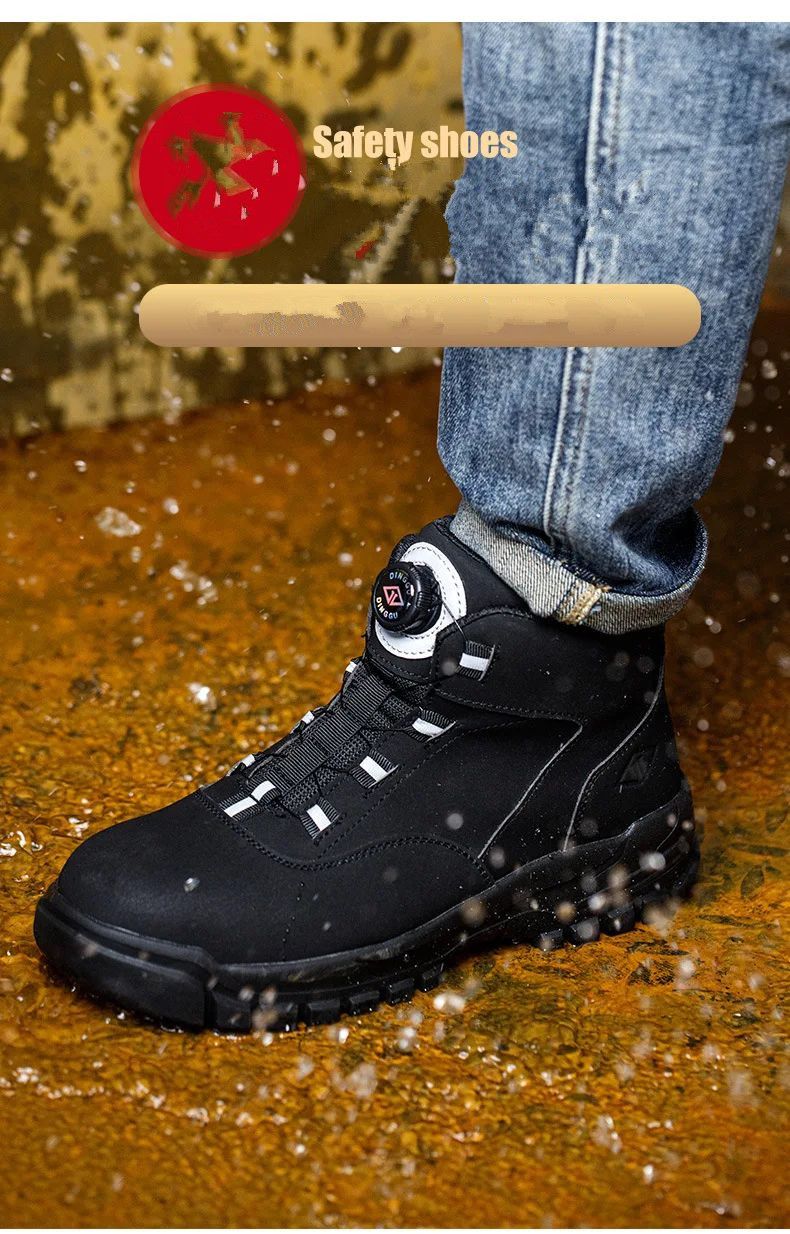 Rotating Buttons Work Boots Men Steel Toe Shoes Safety Boots Puncture-Proof Protective Shoes Waterproof Indestructible Shoes New_voghion.com