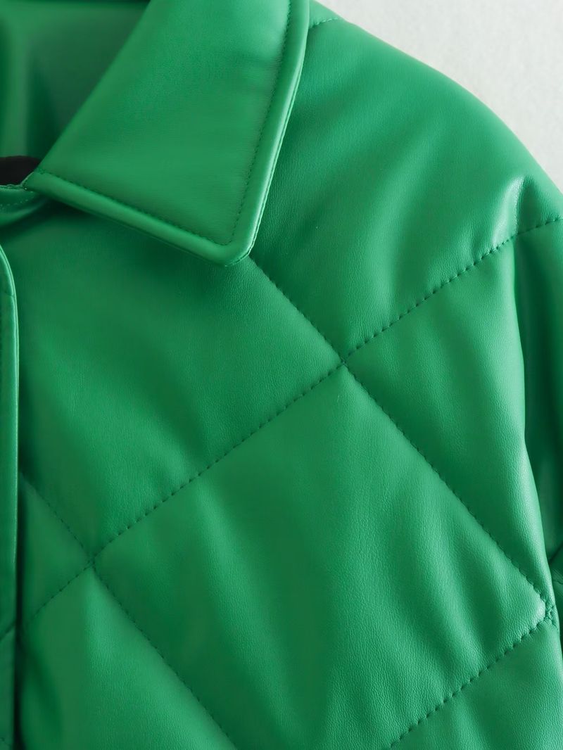 Dameskleding Herfst Nieuwe Aankomst Stijl Groene Pu Leren Katoenen Jas Korte Jas Jas Top_voghion.com
