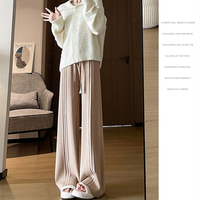 Knitted wide for women's autumn winter new high waisted casual soft glutinous knitted straight leg with loose hanging_voghion.com
