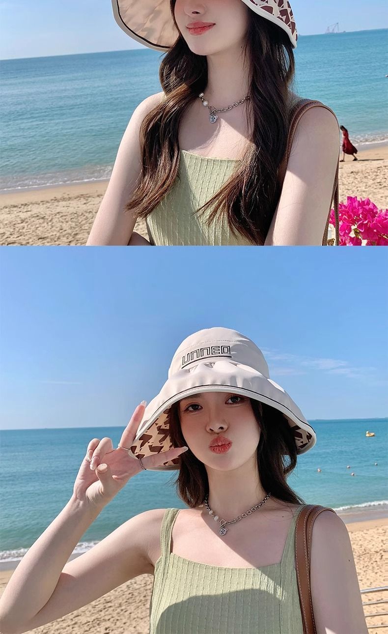Cappello da sole pieghevole con protezione solare, con parte superiore vuota, da donna, estivo, per vacanze al mare, da annodare a coda di cavallo_voghion.com