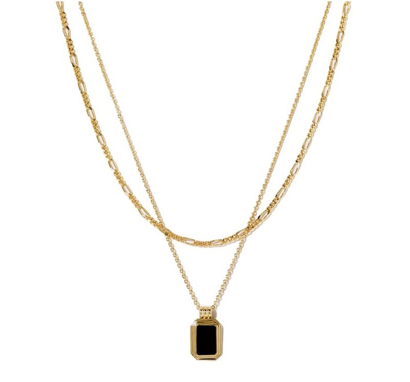 Women's Jewelry Retro Black Agate Double Layered Necklace Light Luxury High End Design White Mother Of Pearl Multi Layer Clavicle Necklace_voghion.com