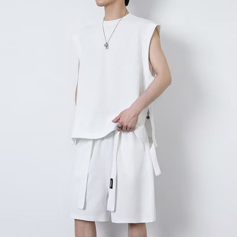 Sommer Fitness Sport Große Schulter Weste Set Für Männer Lose Ärmellose Zwei-Stück Neue Herren Kleidung_voghion.com